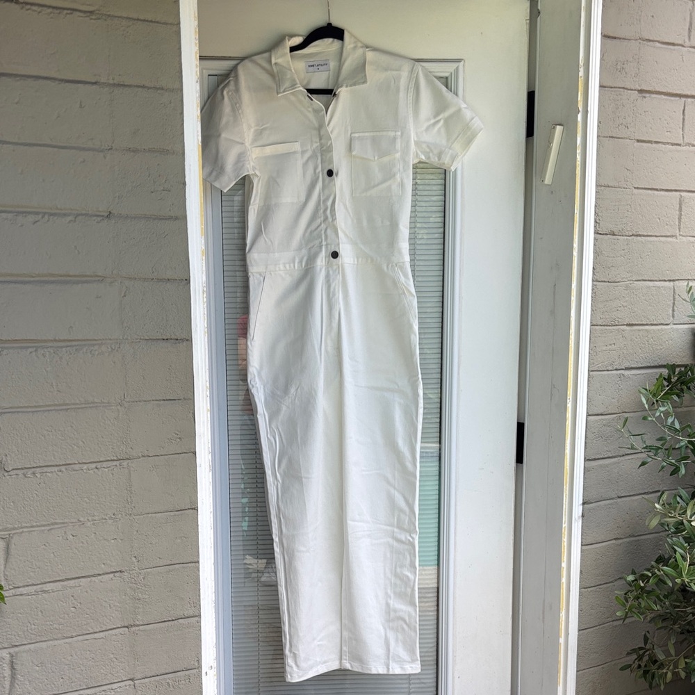 Rivet Utility White Canvas Jumpsuit